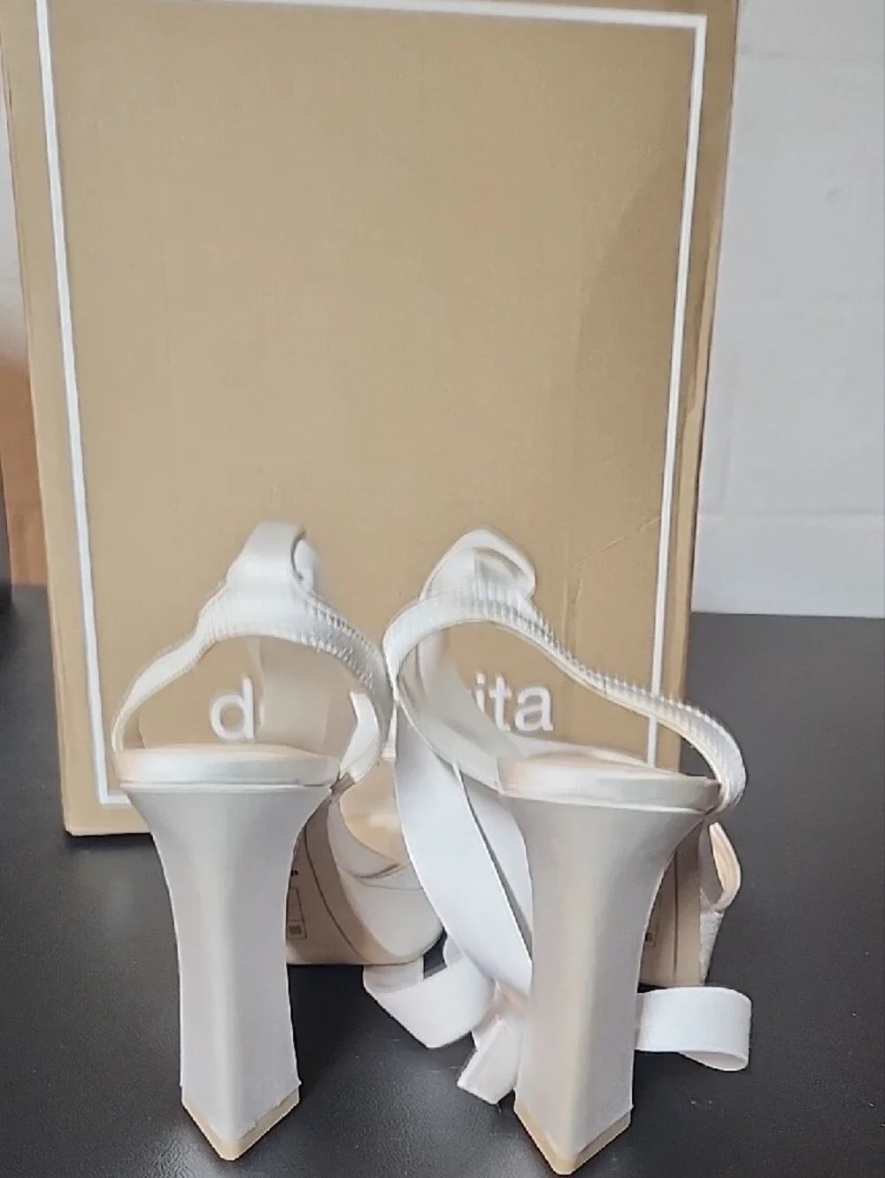 Dolce Vita Jaemy True White Satin Platform Ankle-Tie Sandals
